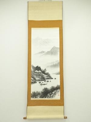 宗山筆　水墨山水　肉筆絹本掛軸